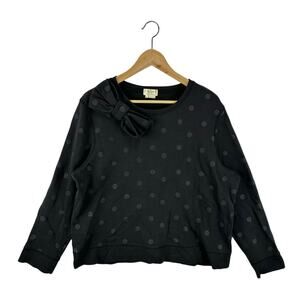 Kate Spade Polka Dot Crew Sweater Black Bow Detail Glitterry Black Size XL